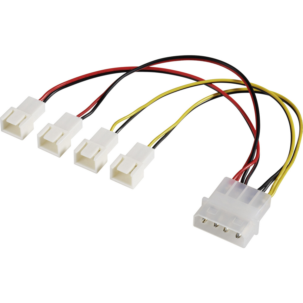 Pc-lüfter Y-kabel [4x Pc-lüfter Stecker 3pol. - 1x Ide-strom-stecker 4pol.] 0.15 M Schwarz, Rot, Gel