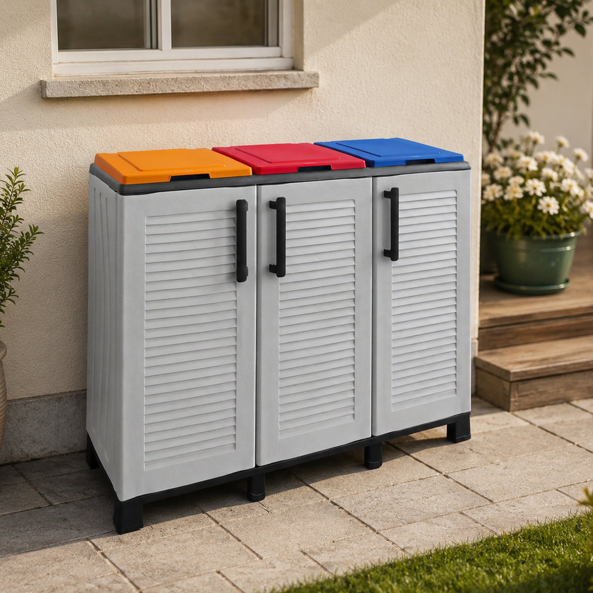 Papierkorb - Heller Grauer Abfallbehälter 102x37x90h Cm
