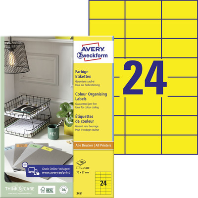 Avery Zweckform Universaletikett Avery Zweckform 70 X 37 Mm (b X H) Nicht Wieder Ablösbar Papier Gelb 2.400etik./pack.