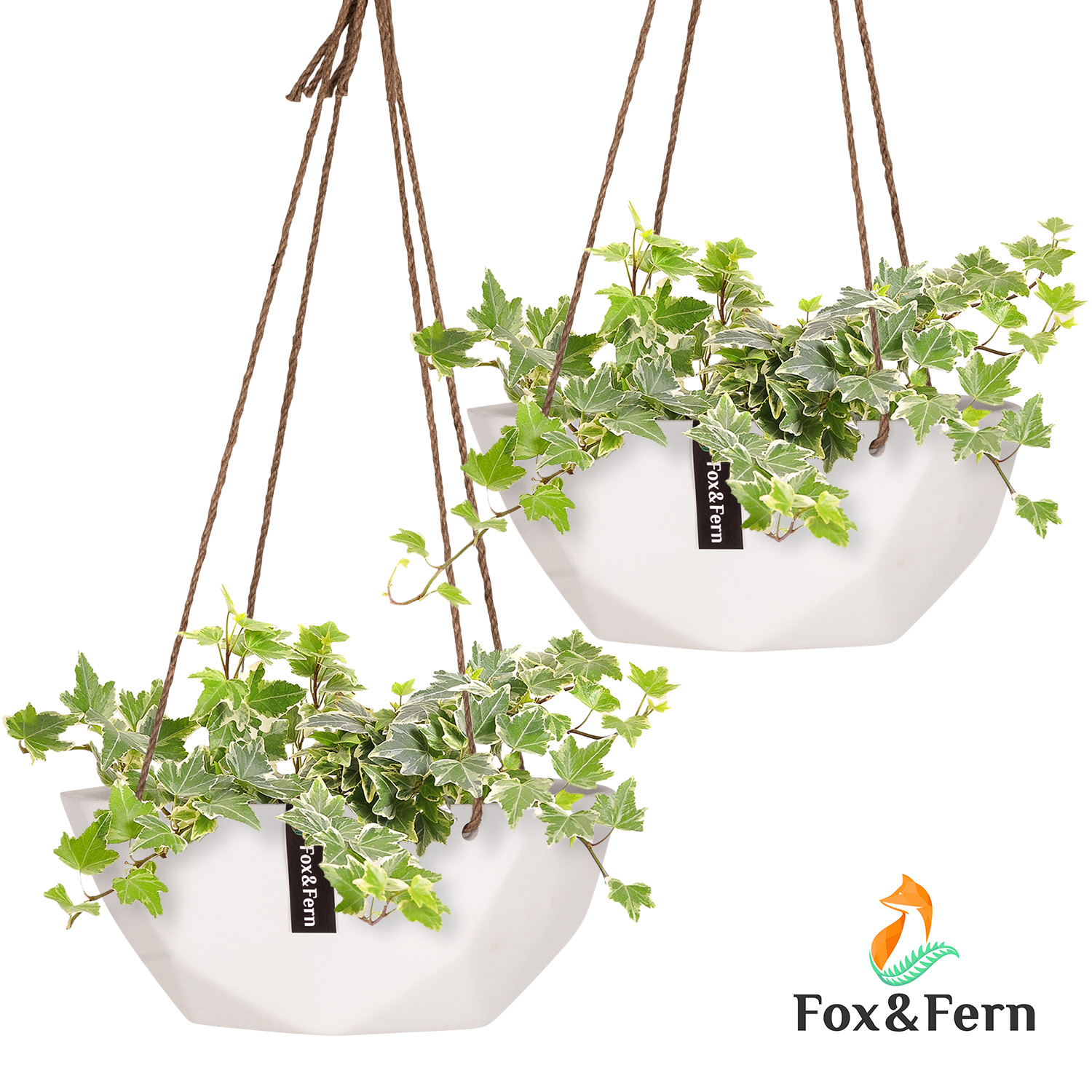 Blumfeldt - Laren Blumenampel Ø 28 Cm Polystone Mit Naturseilen 2er-set