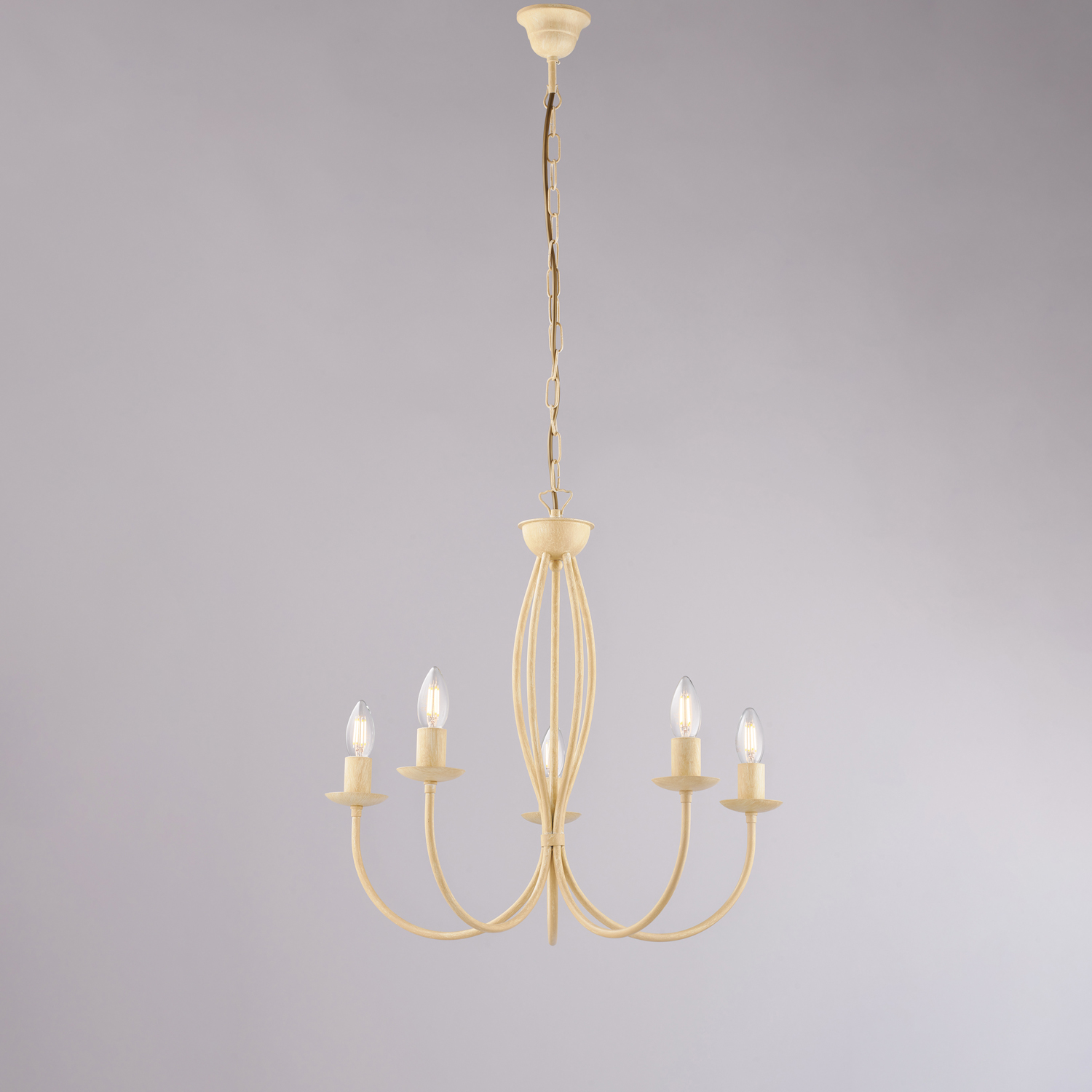 Bonetti Illumina - Elfenbeinfarbener Kronleuchter Aus Eisen Mit Fünf Lichtern 55x H53 Cm