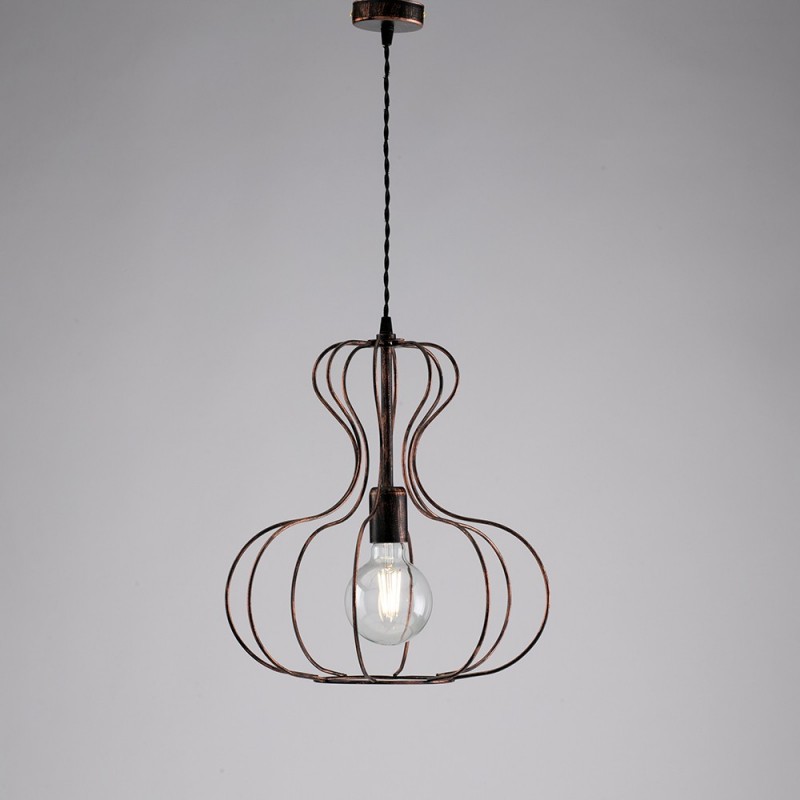 Bonetti Illumina - Industrielle Pendelleuchte Aus Schwarzem Eisen Und Urbanem Kupfer 35x H40 Cm