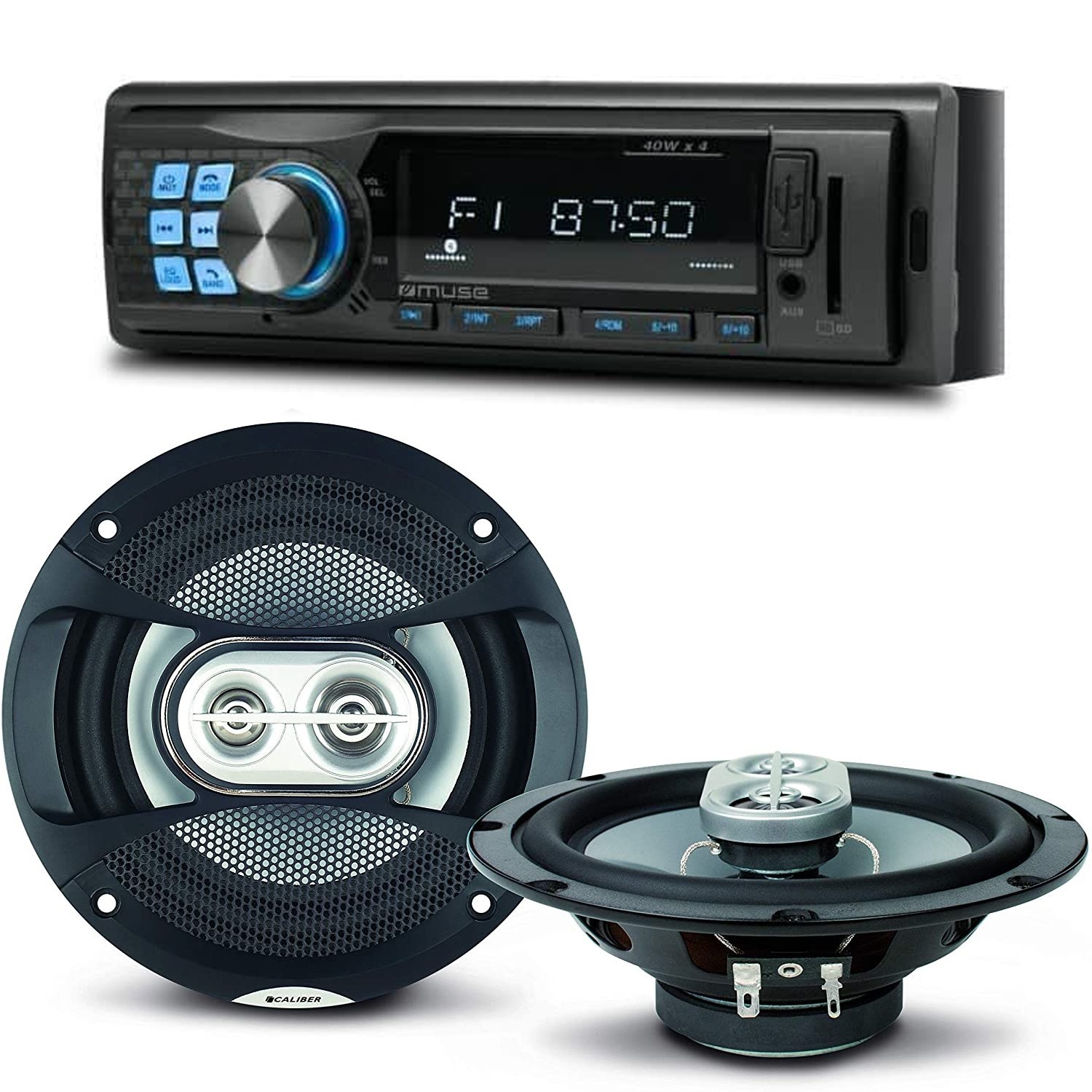 Pack Sono Voiture Autoradio Muse M-195 Bt 160 Watts + 2 Haut Parleurs 16,5m 120w