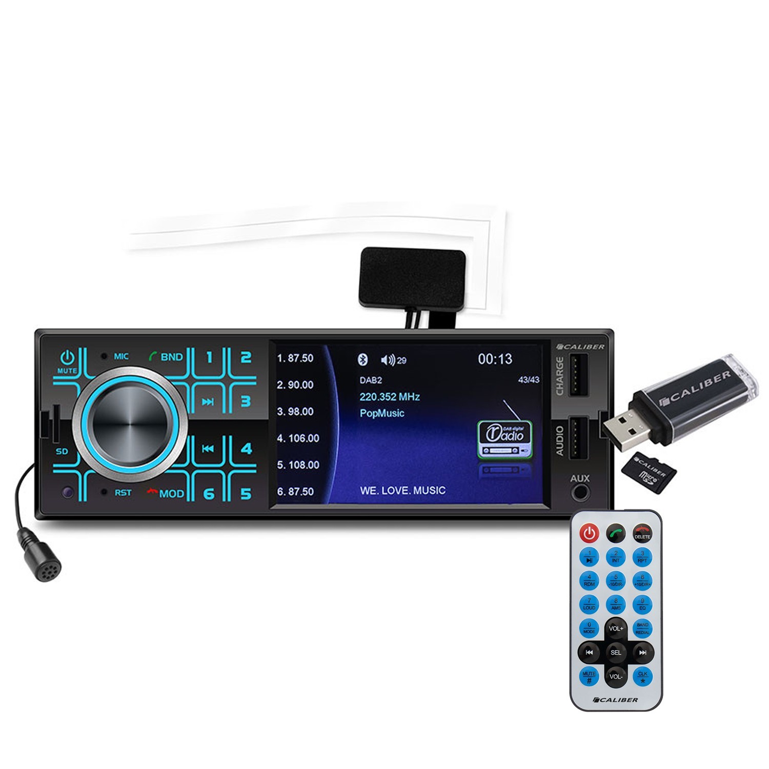 Autoradio Caliber Rmd404dab-bt 75w X 4 - Dab+ - Bluetooth - Usb-sd-mp3-aux-fm - Télécommande - 1-din
