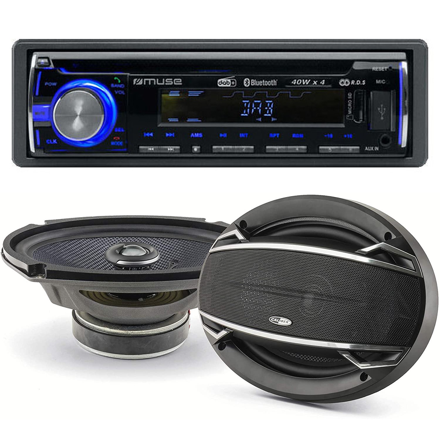 Pack Sono Voiture Autoradio 1229dab + 2 Haut Parleurs Ovales 6x9" Caliber 180w