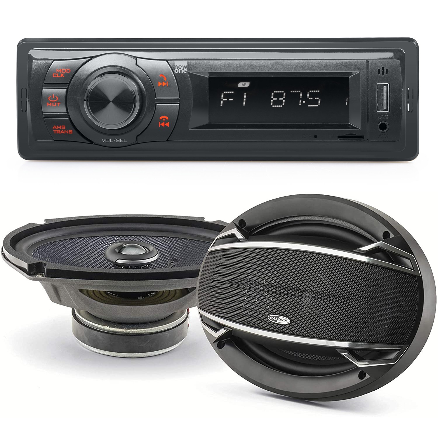 Pack Sono Voiture Autoradio Ar270 Usb + 2 Haut Parleurs Ovales 6x9" Caliber 180w