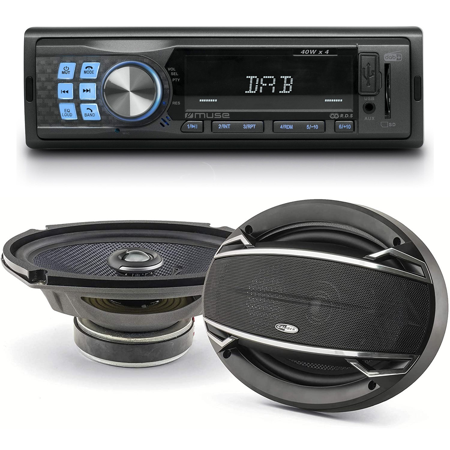 Pack Sono Voiture Autoradio 199dab + 2 Haut Parleurs Ovales 6x9" Caliber 180w
