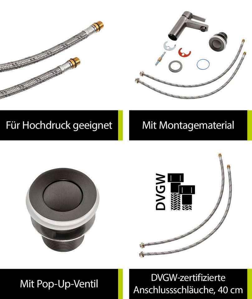 'aquasu® Waschtischarmatur Onara, Mit Wasserspar-kartusche, Kosten-sparende Kaltwassermittelstellung, Pop-up-ventil, Keramikkartusche, Standard-montage, Messingkern, Industrial, 798662