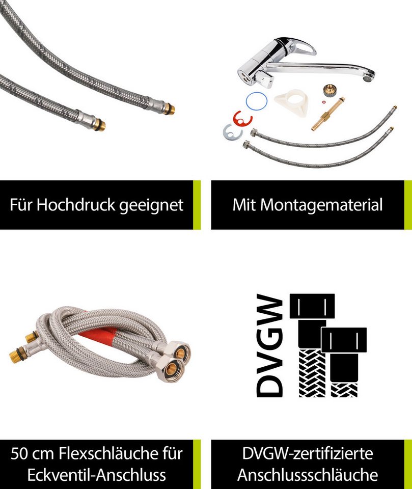 'aquasu® Spültischarmatur Mit Geräteanschluss Concordia, Einhebelmischer Mit Wasserspar-kartusche, Wasserhahn Für Spüle, Auslauf Schwenkbar, Standard-befestigung, Messingkern, Chrom, 796019 Bild 2