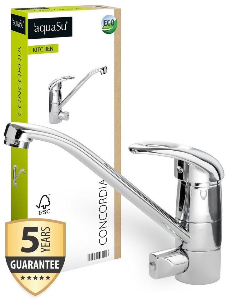 'aquasu® Spültischarmatur Mit Geräteanschluss Concordia, Einhebelmischer Mit Wasserspar-kartusche, Wasserhahn Für Spüle, Auslauf Schwenkbar, Standard-befestigung, Messingkern, Chrom, 796019 Bild 4