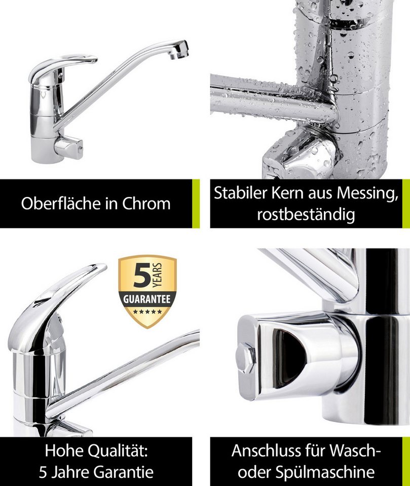 'aquasu® Spültischarmatur Mit Geräteanschluss Concordia, Einhebelmischer Mit Wasserspar-kartusche, Wasserhahn Für Spüle, Auslauf Schwenkbar, Standard-befestigung, Messingkern, Chrom, 796019 Bild 5