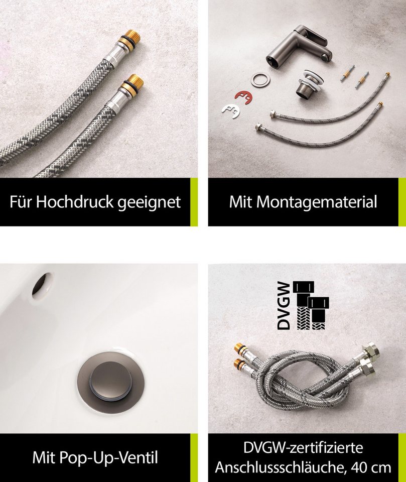 'aquasu® Waschtischarmatur Morti, Mit Wasserspar-kartusche, Kosten-sparende Kaltwassermittelstellung, Pop-up-ventil, Keramikkartusche, Standard-montage, Messingkern, Industrial, 798785 Bild 2