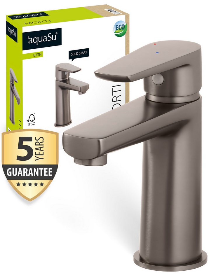 'aquasu® Waschtischarmatur Morti, Mit Wasserspar-kartusche, Kosten-sparende Kaltwassermittelstellung, Pop-up-ventil, Keramikkartusche, Standard-montage, Messingkern, Industrial, 798785 Bild 3