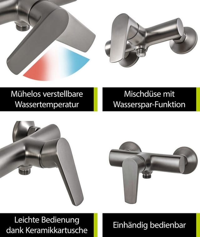 'aquasu® Duscharmatur Grau Morti, Typ 1/2 '' Brauseabgang Unten, Wandbefestigung, Standard S-anschlüsse, Brausearmatur Mit Keramikkartusche, Messingkern, Industrial, 798792