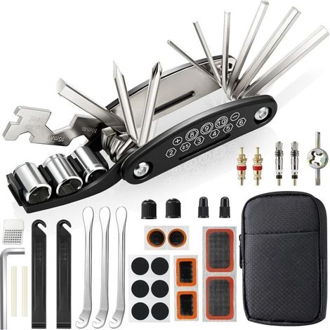 Fahrradreparaturset, Fahrradwerkzeugset, 16-in-1-multitool, Fahrrad-pannenset Mit 3 Reifenhebern, Fahrradflicken-zubehör Für Fahrräder, Mountainbikes Und Radsport