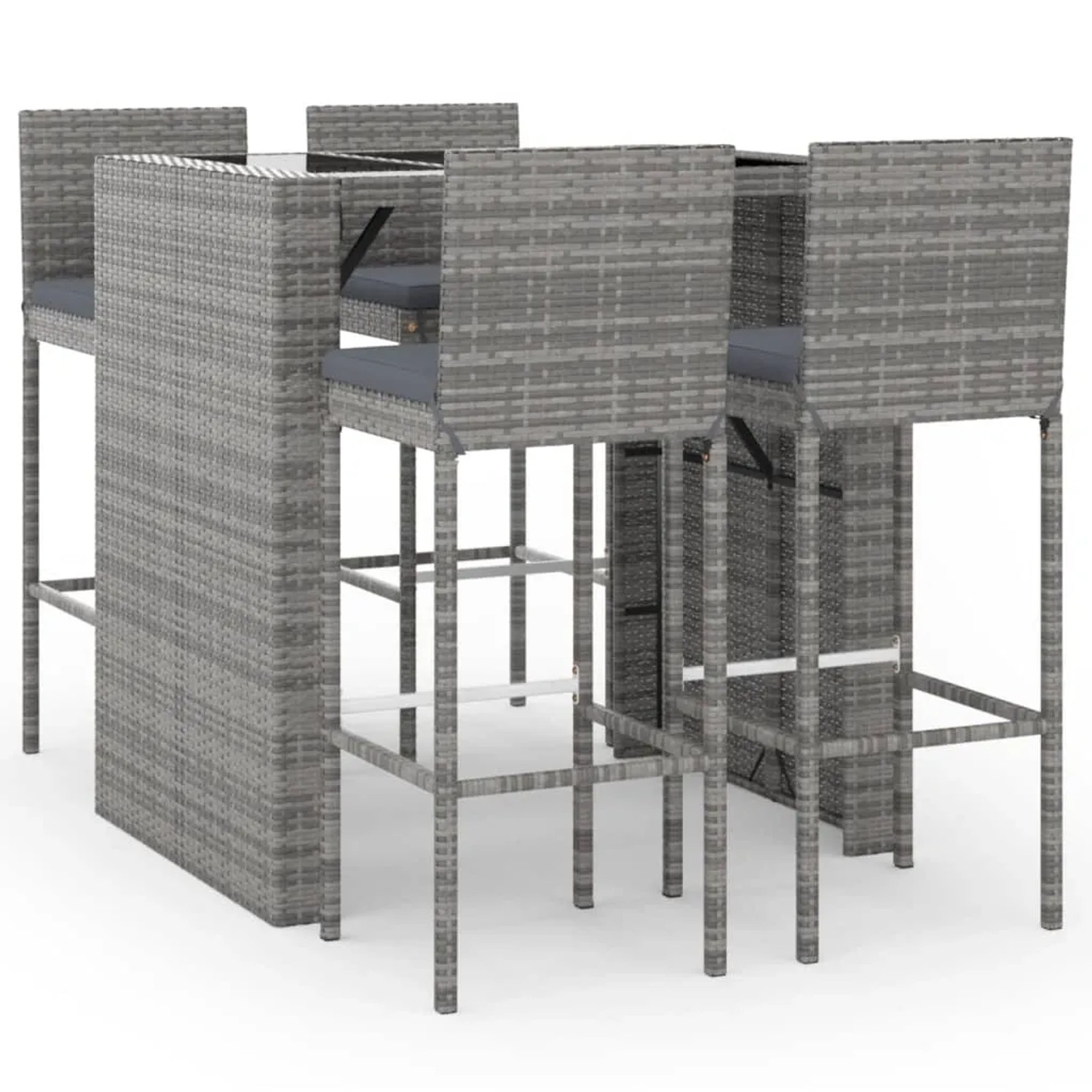 vidaXL 5-tlg Gartenbar-Set mit Kissen Grau Poly Rattan Modell 2