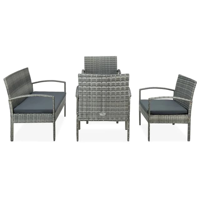 vidaXL 5-tlg Garten-Lounge-Set mit Auflagen Poly Rattan Grau Modell 3