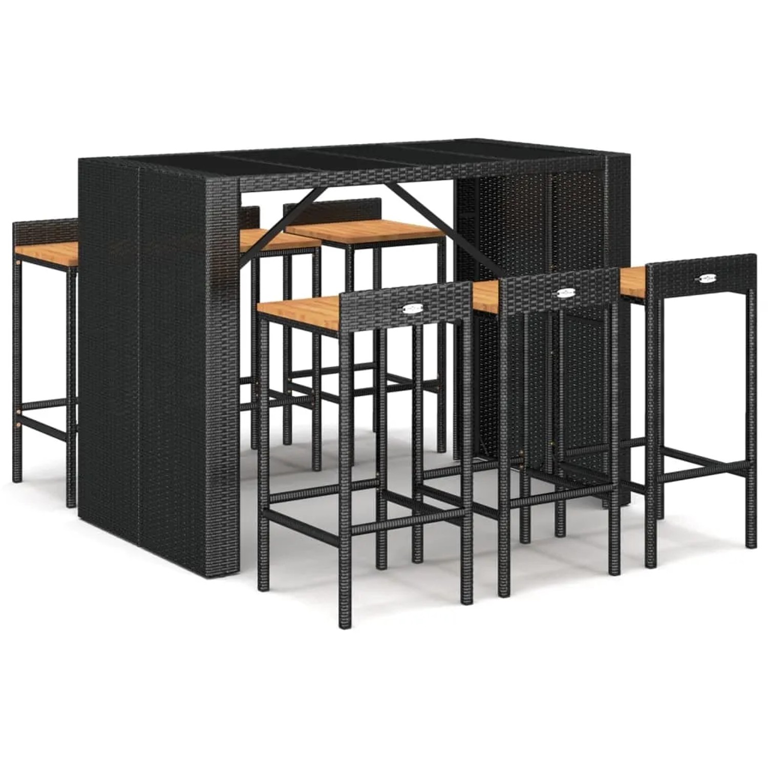 vidaXL 7-tlg Gartenbar-Set Schwarz Poly Rattan & Massivholz Akazie Modell 3