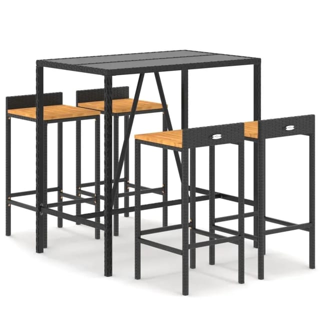 vidaXL 5-Tlg Gartenbar-Set Schwarz Poly Rattan & Massivholz Akazie 3187676