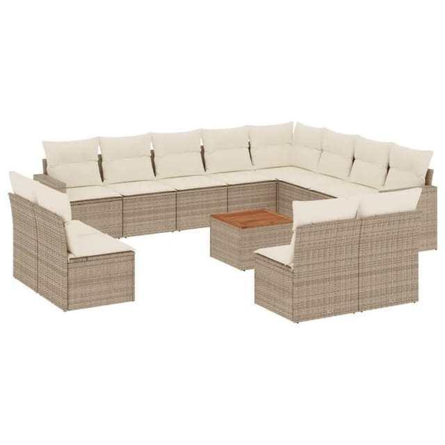 vidaXL 13-Tlg Garten-Sofagarnitur mit Kissen Beige Poly Rattan 3224371
