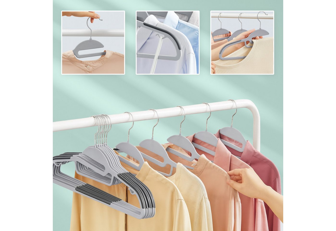 Relaxdays Kleiderbügel Kunststoff Grau Rutschfest 50er-Pack 22,5 cm x 41,5 cm x 0,5 cm Bild 4