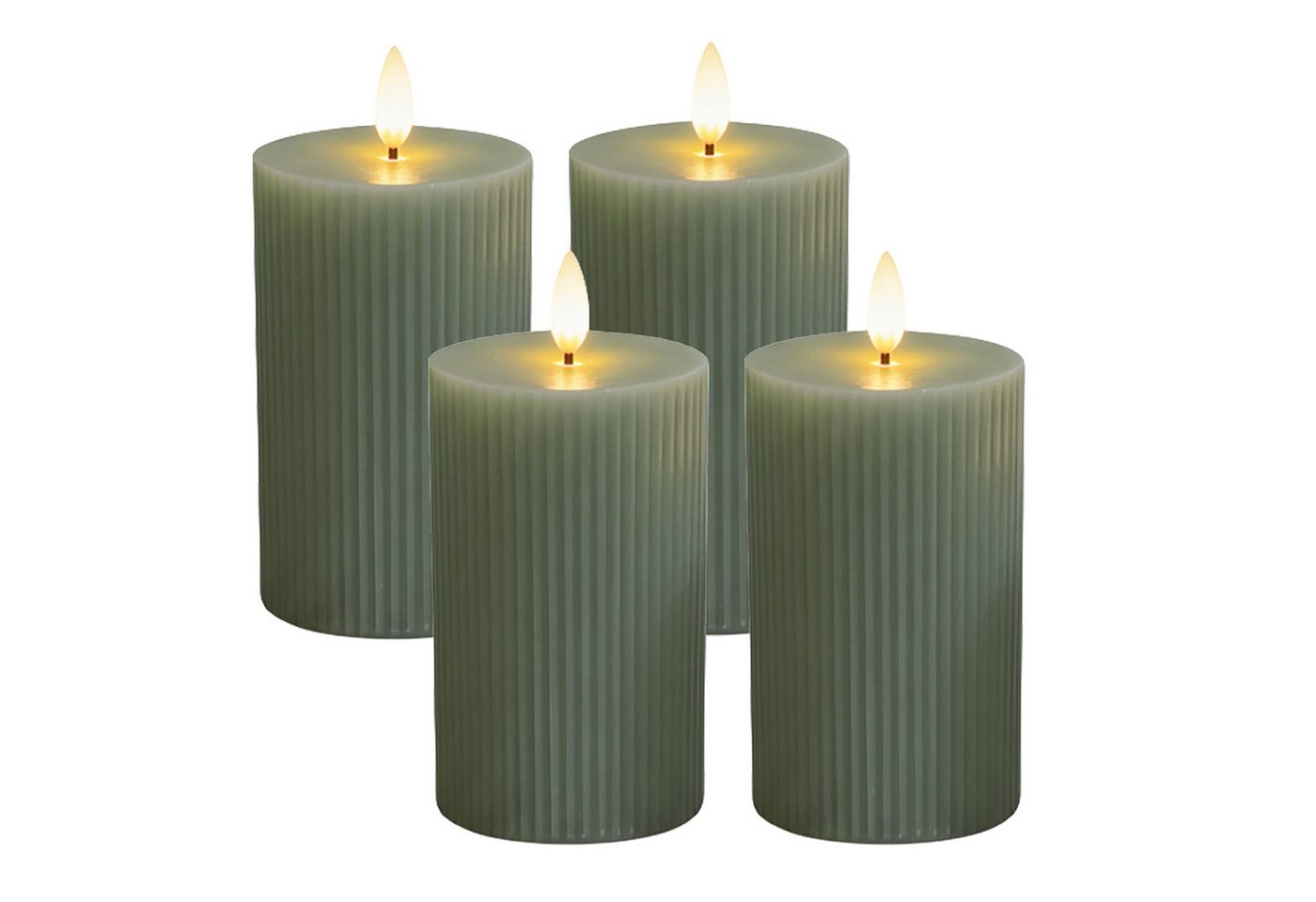Relaxdays LED Kerzen 4er Set Echtwachs Salbei Flammenlos Flackernd 13 cm x 7,5 cm Bild 2