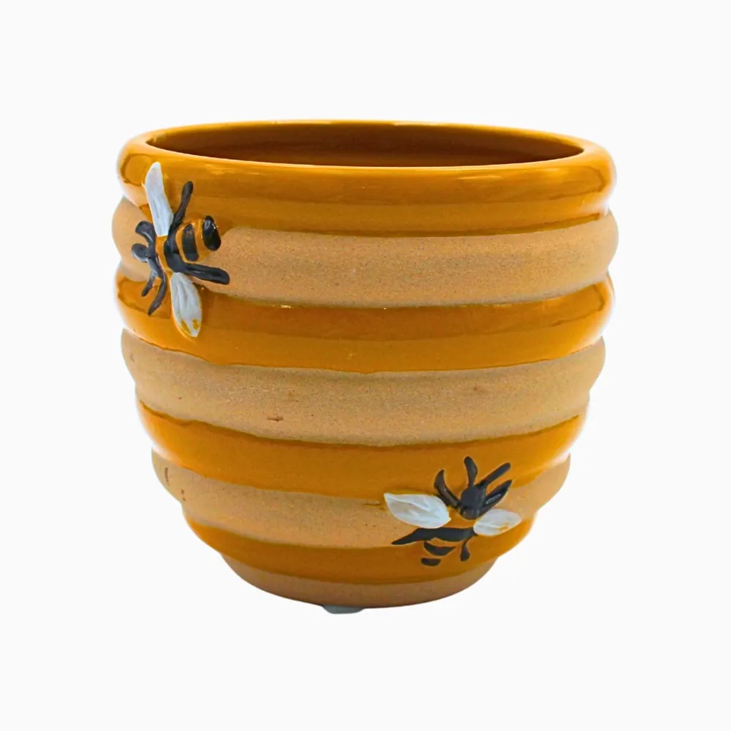 Dekohelden24 Blumentopf Pflanzkübel Pflanzgefäß Blumenkübel Pflanztopf Bienentopf Honigtopf Übertopf aus Keramik in Gelb Beige L/B/H 12 x 12 x10 cm