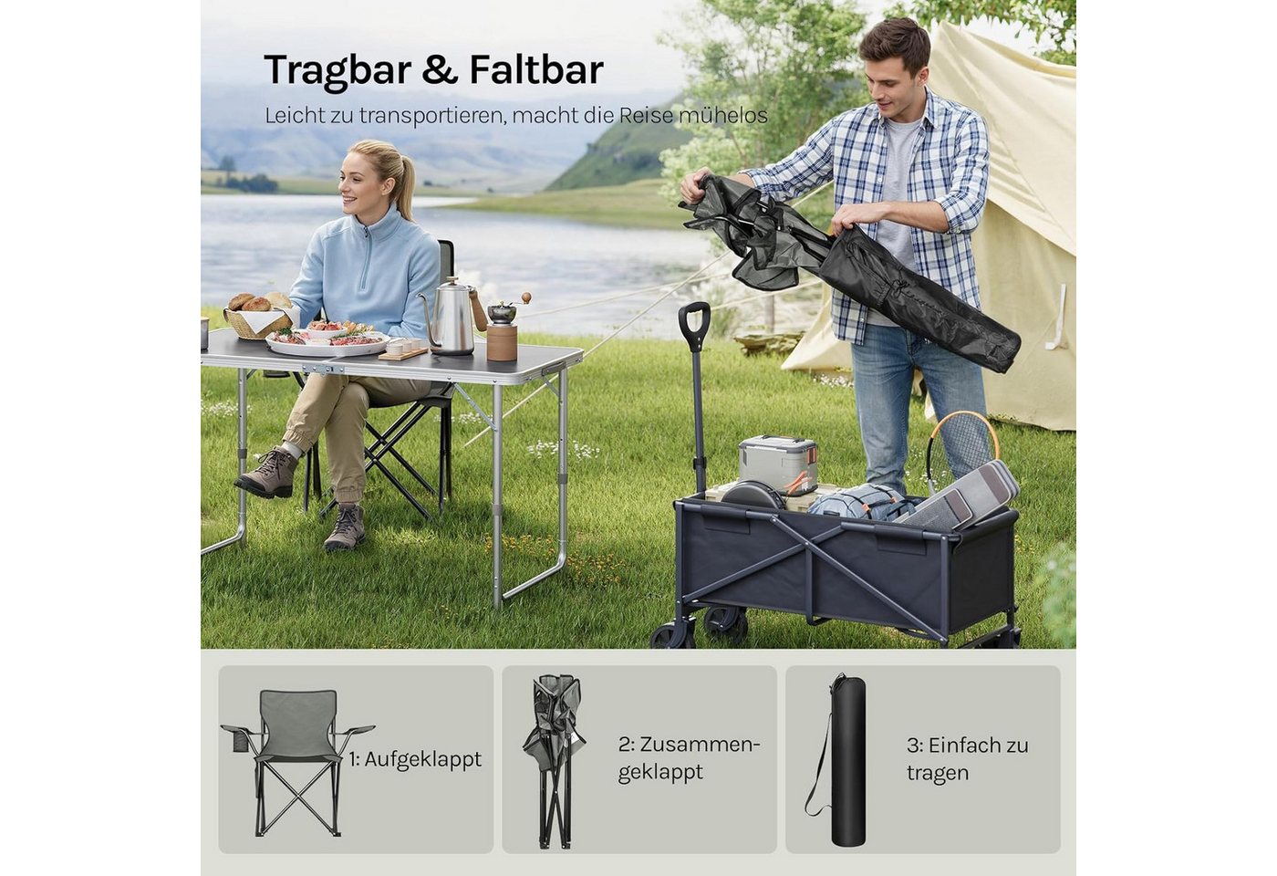 WOLTU Campingstuhl Klappbar 2 Set für Camping Angeln Picknicks