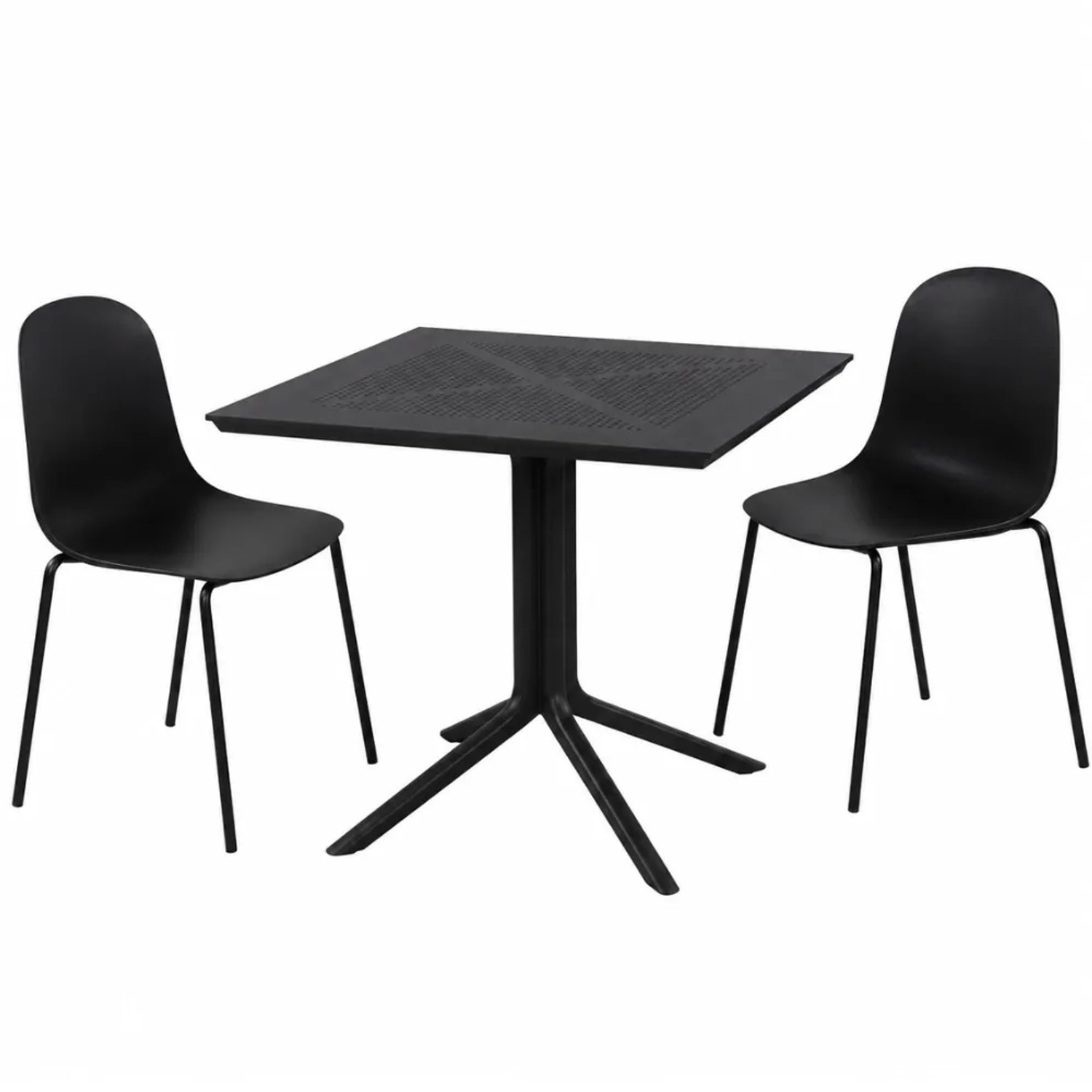 DELUKE Gartenmöbel-Set MARA mit 2 Stühlen 186x80x85cm Kunststoff Schwarz Balkonset Gartenset Tisch mit Stühlen Bistroset Outdoor
