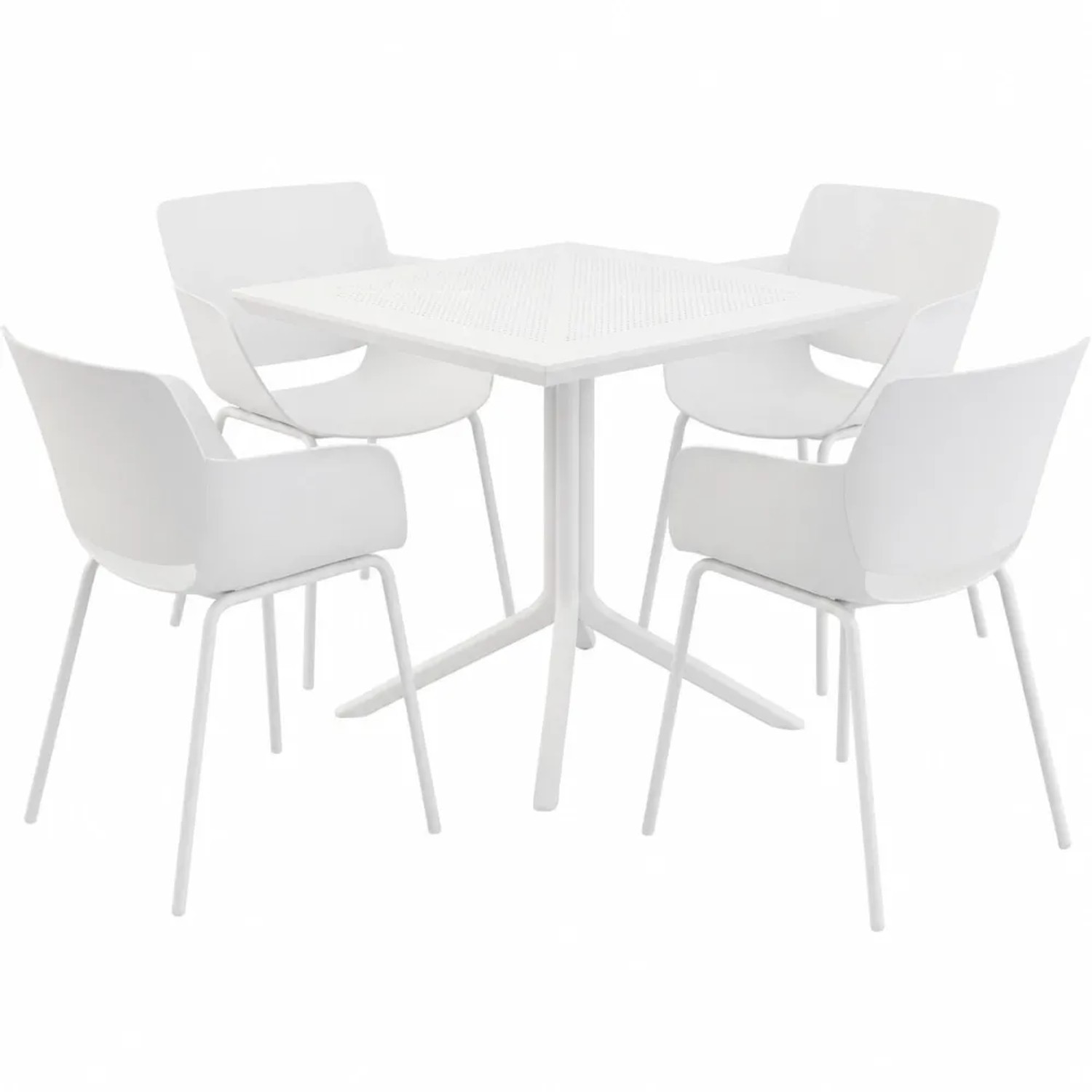 DELUKE Gartenmöbel-Set HANNA mit 4 Stühlen 196x80x80cm Kunststoff Weiß Balkonset Gartenset Tisch mit Stühlen Bistroset Outdoor