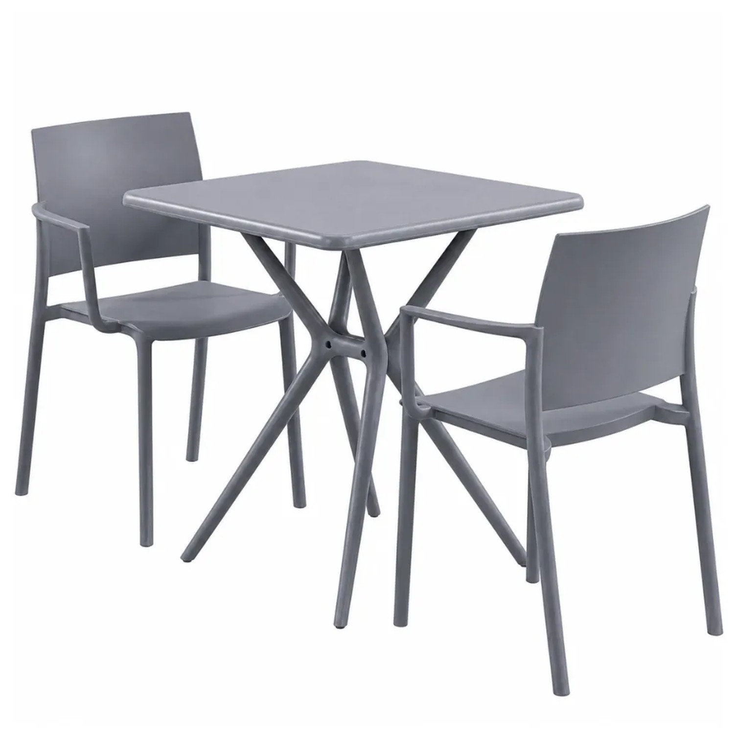 DELUKE Gartenmöbel-Set FRIDA mit 2 Stühlen 186x72x81cm Kunststoff Grau Balkonset Gartenset Tisch mit Stühlen Bistroset Outdoor