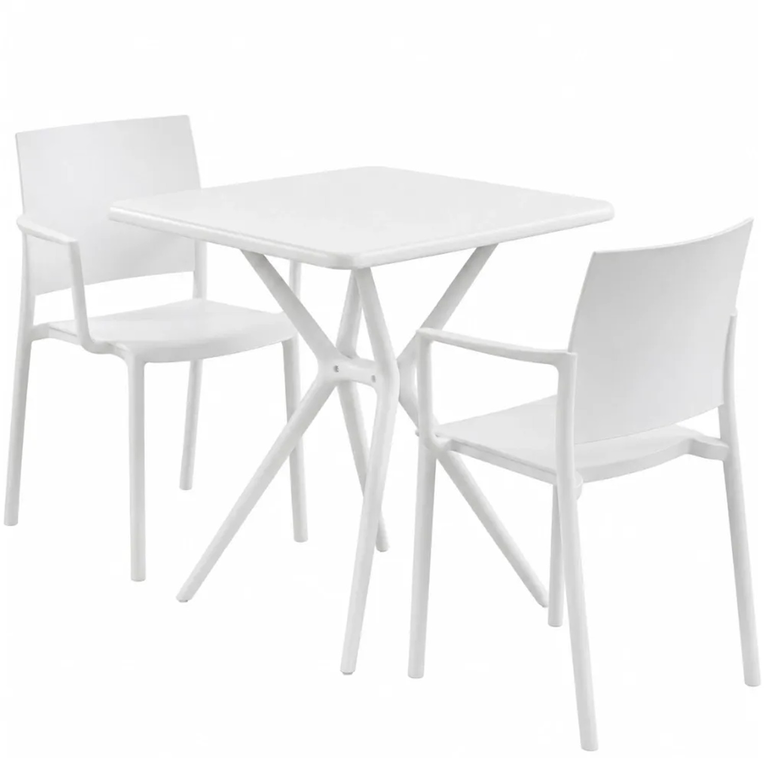 DELUKE Gartenmöbel-Set FRIDA mit 2 Stühlen 186x72x81cm Kunststoff Weiß Balkonset Gartenset Tisch mit Stühlen Bistroset Outdoor