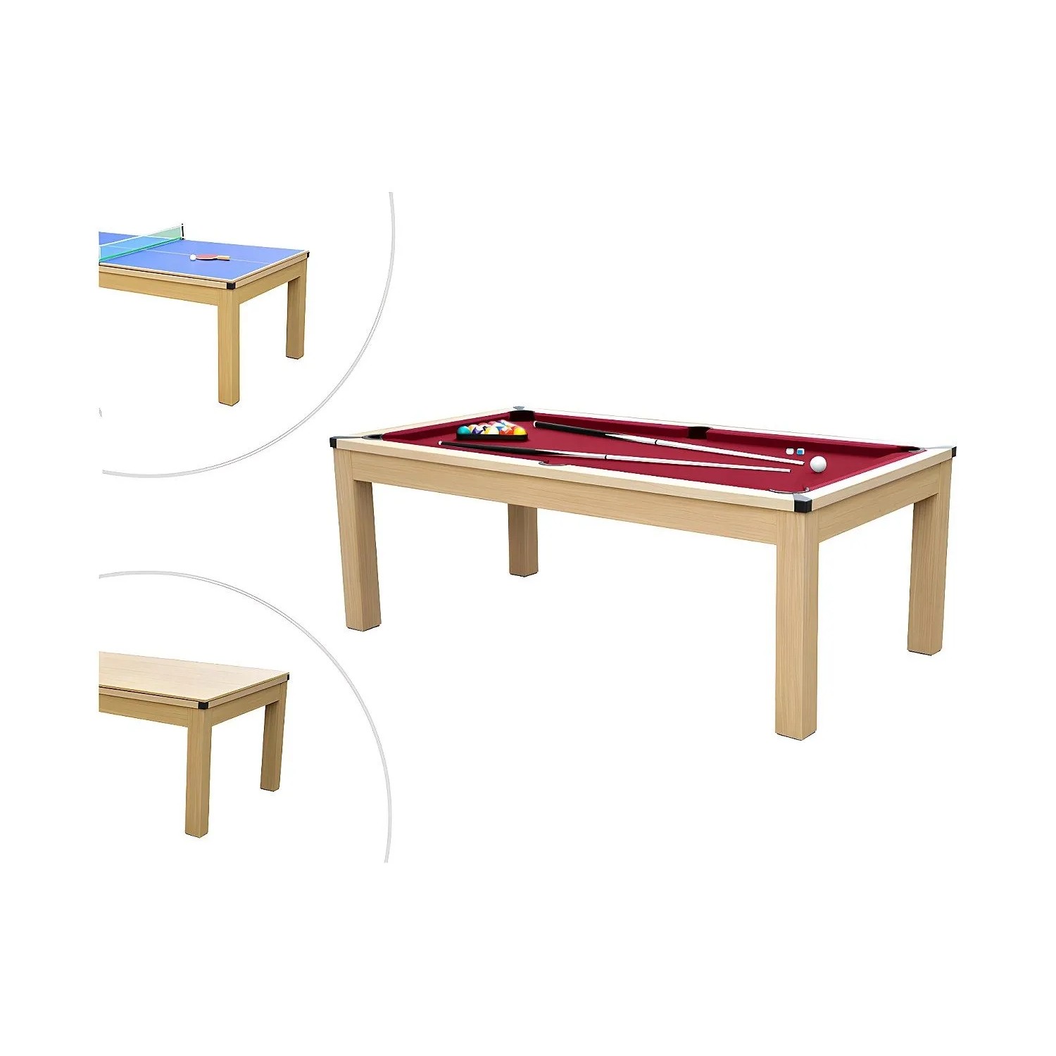 Vente-unique Billardtisch Balthazar Rot Naturfarben Hell 213.4 cm