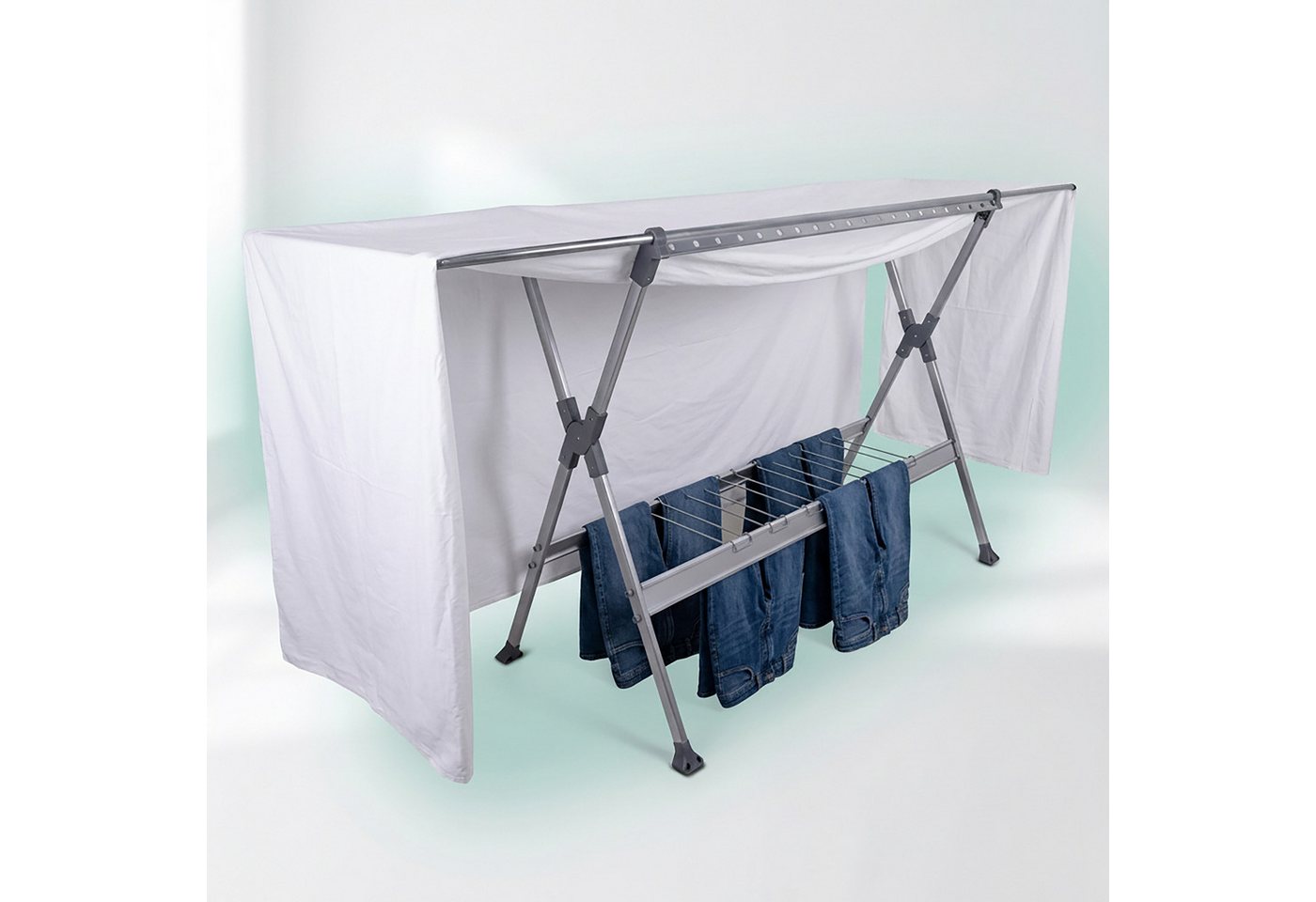 Relaxdays Wäscheständer Aluminium Silber Ausziehbar Zusammenklappbar Dreibeinig 150-250 cm x 76 cm x 126,5 cm 4,14 kg Bild 5