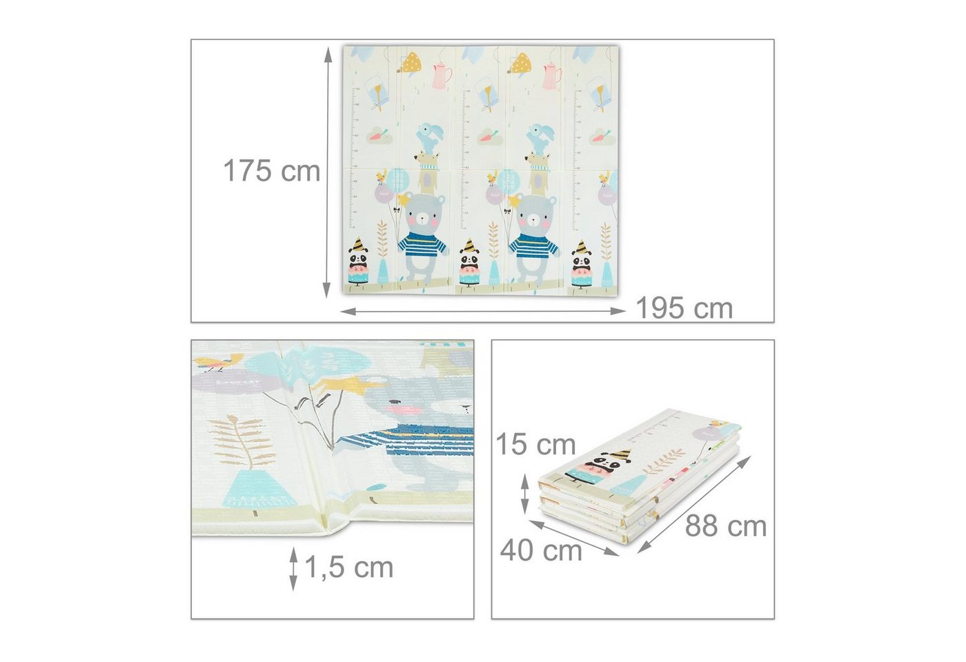 Relaxdays Spielmatte XPE-Schaumstoff Bunt Faltbar Abwischbar 195 cm x 175 cm 1,6 kg Bild 4