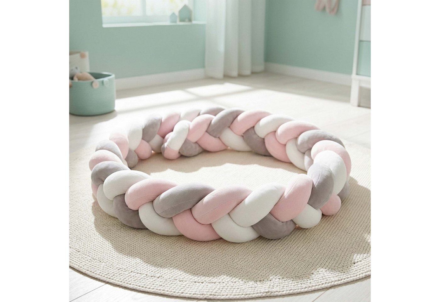 Relaxdays Bettschlange Polyester Grau-Rosa Geflochten 220 cm x ø 12 cm 1 kg