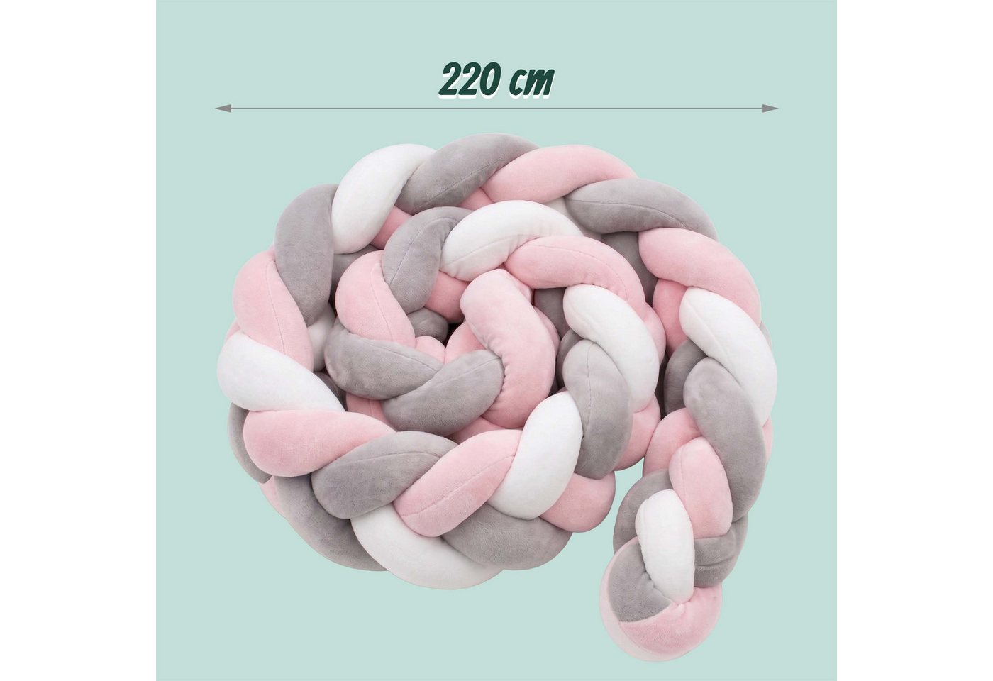 Relaxdays Bettschlange Polyester Grau-Rosa Geflochten 220 cm x ø 12 cm 1 kg Bild 2