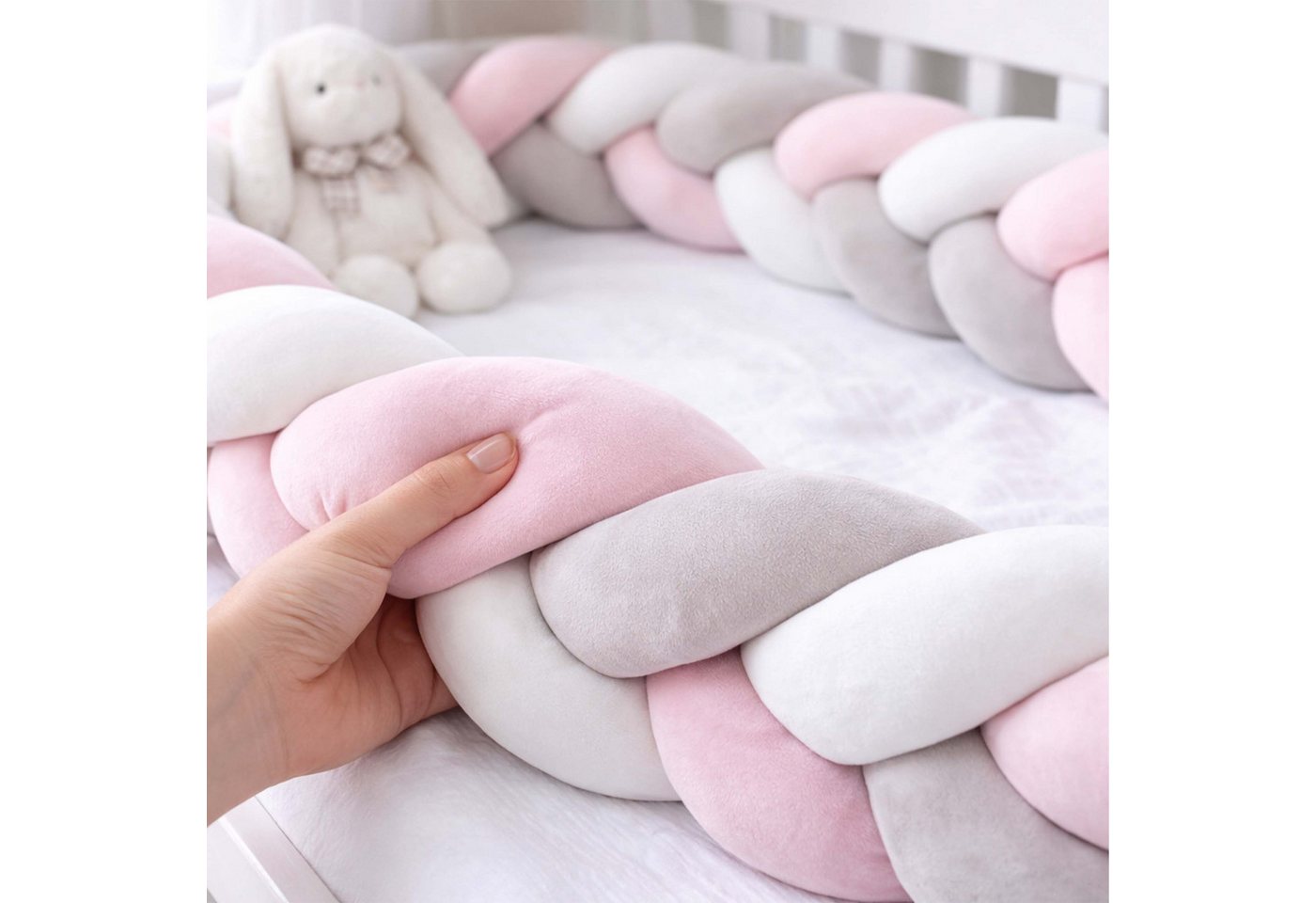 Relaxdays Bettschlange Polyester Grau-Rosa Geflochten 220 cm x ø 12 cm 1 kg Bild 3