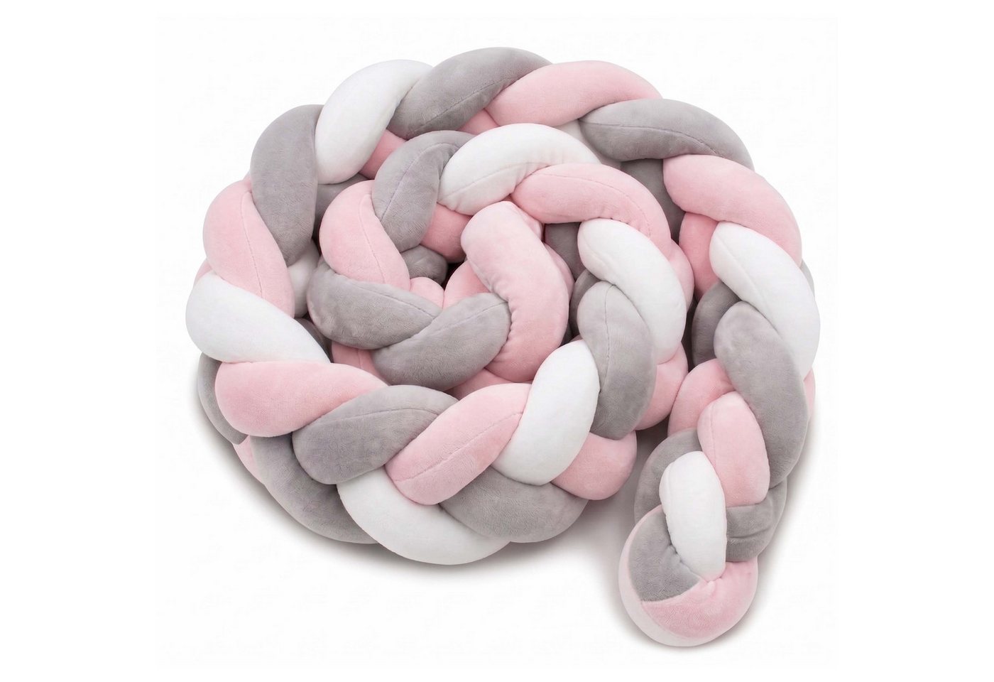 Relaxdays Bettschlange Polyester Grau-Rosa Geflochten 220 cm x ø 12 cm 1 kg Bild 4