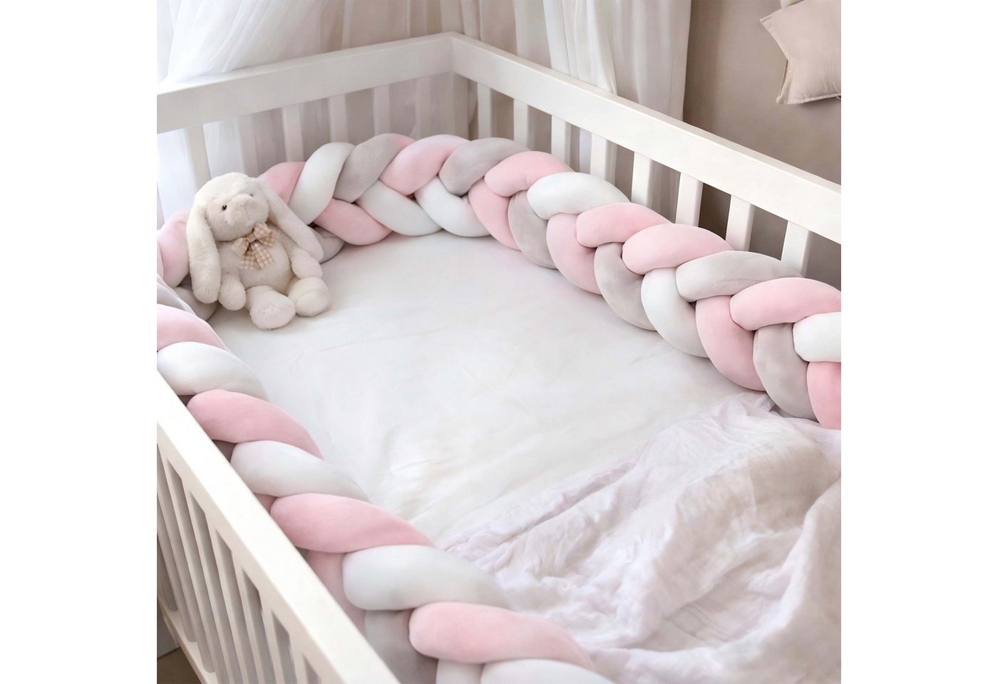Relaxdays Bettschlange Polyester Grau-Rosa Geflochten 220 cm x ø 12 cm 1 kg Bild 5