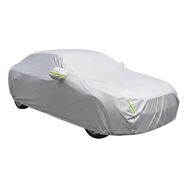 Relaxdays Autoabdeckplane Aluminiumbeschichtetes Gewebe Silber Vollgarage UV-Schutz Reißverschluss 450 cm bis 495 cm für Limousine