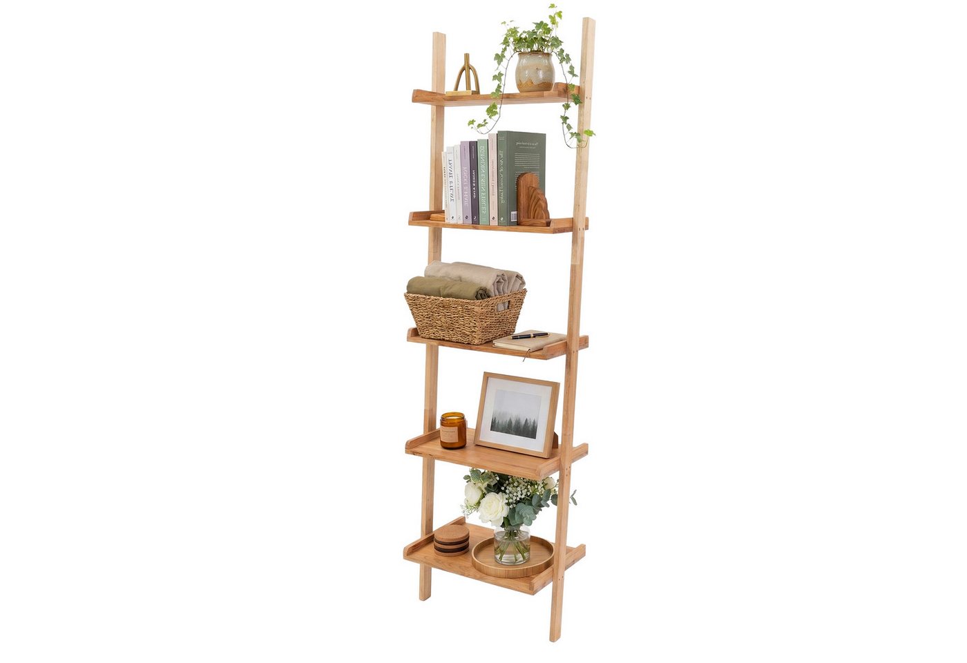 Relaxdays Leiterregal Walnussholz Natur Geölt Rutschfest mit Kippschutz 189 cm x 56 cm x 33 cm 7,7 kg Bild 5
