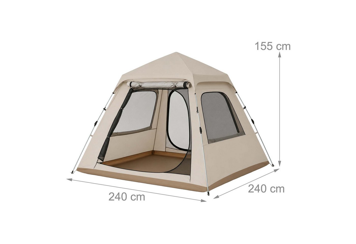 Relaxdays Campingzelt Oxford-Gewebe Beige Erdbraun 2-in-1 Schnellaufbau Abnehmbar 155 cm x 240 cm x 240 cm 6,6 kg