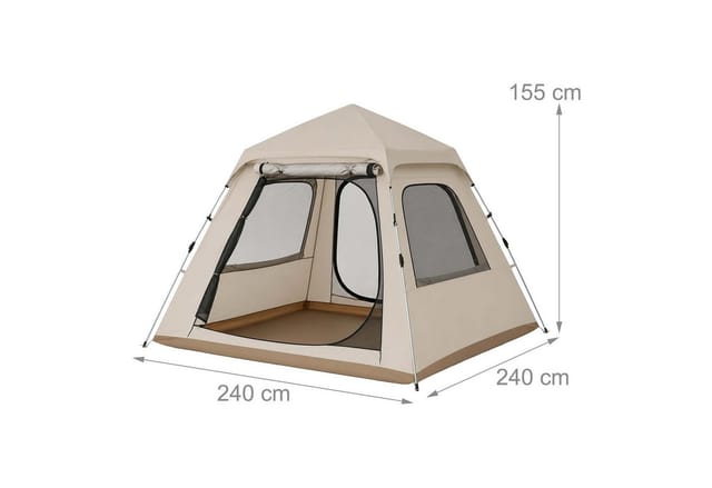 Relaxdays Campingzelt Oxford-Gewebe Beige Erdbraun 2-in-1 Schnellaufbau Abnehmbar 155 cm x 240 cm x 240 cm 6,6 kg