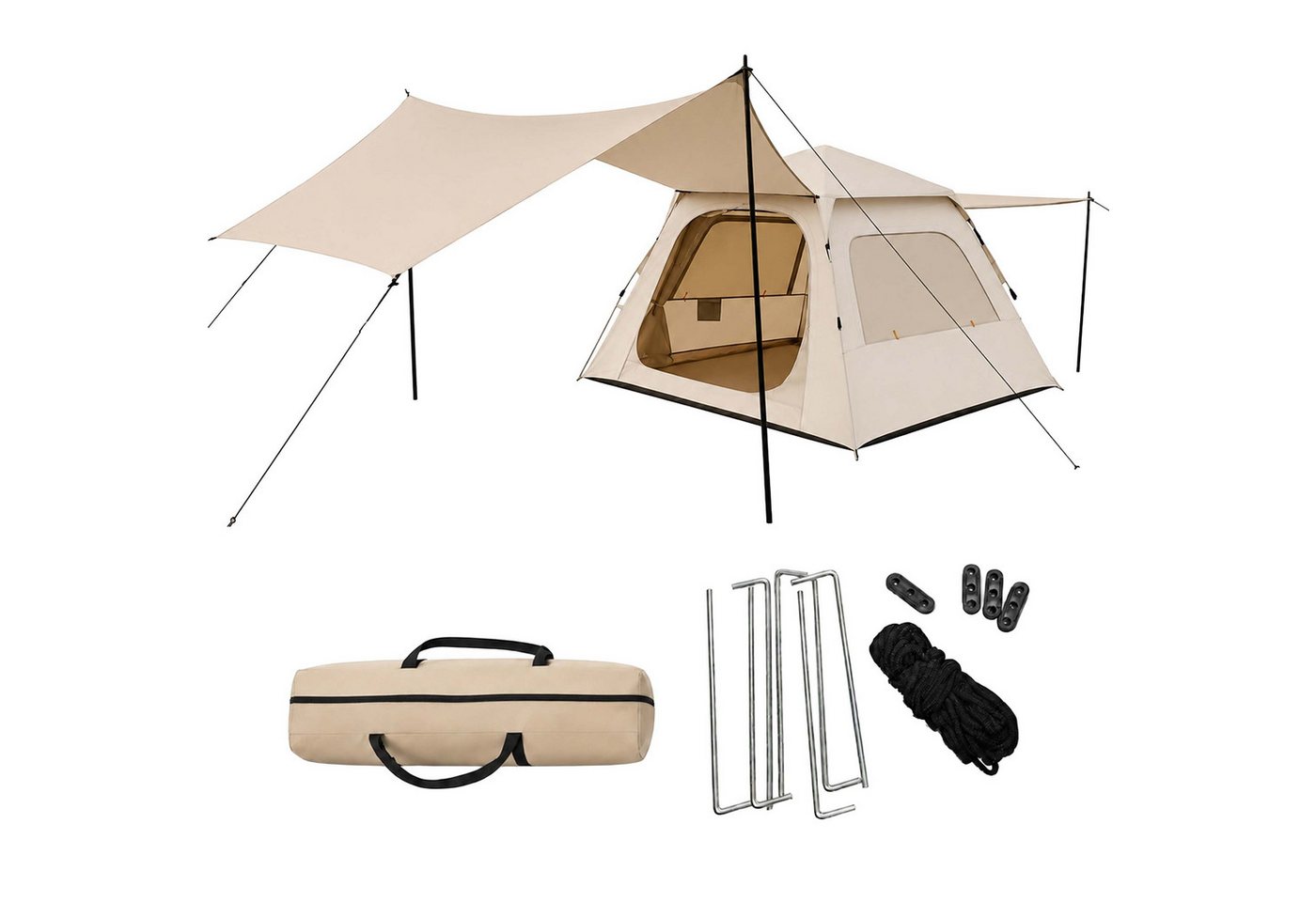 Relaxdays Campingzelt Oxford-Gewebe Beige Erdbraun 2-in-1 Schnellaufbau Abnehmbar 155 cm x 240 cm x 240 cm 6,6 kg Bild 2