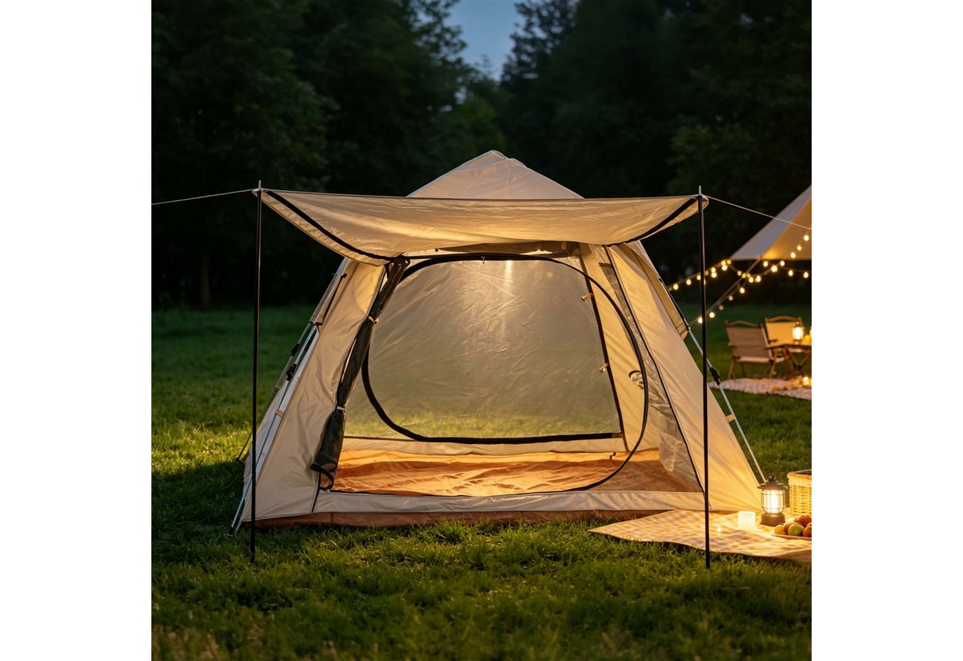 Relaxdays Campingzelt Oxford-Gewebe Beige Erdbraun 2-in-1 Schnellaufbau Abnehmbar 155 cm x 240 cm x 240 cm 6,6 kg Bild 3