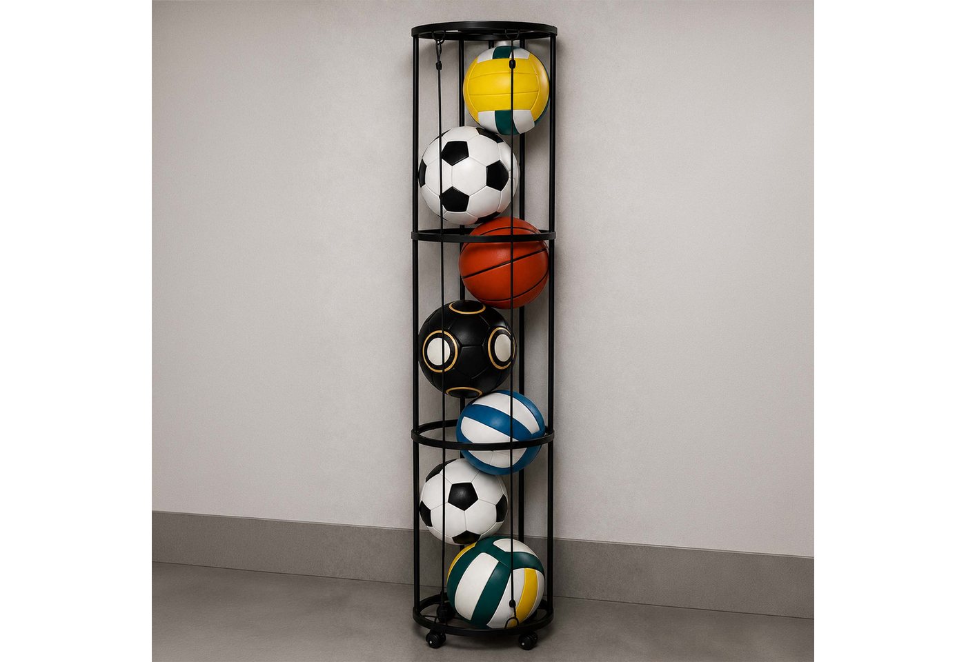 Relaxdays Ballständer Eisen Kunststoff Schwarz Mit 4 Rollen Mit Bremsen 148,5 cm x 33 cm 1,3 kg