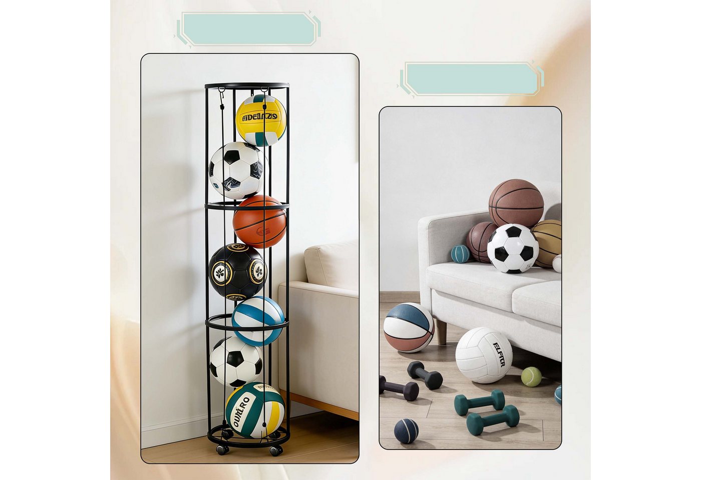 Relaxdays Ballständer Eisen Kunststoff Schwarz Mit 4 Rollen Mit Bremsen 148,5 cm x 33 cm 1,3 kg Bild 5