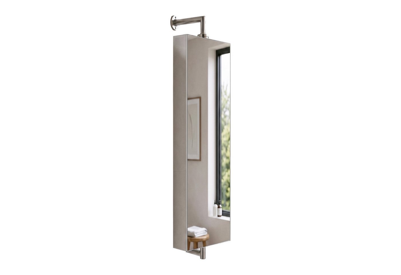 Relaxdays Spiegelschrank Edelstahl Silber Drehbar Wandmontiert 136 cm x 25 cm x 12 cm 6,1 kg Bild 4