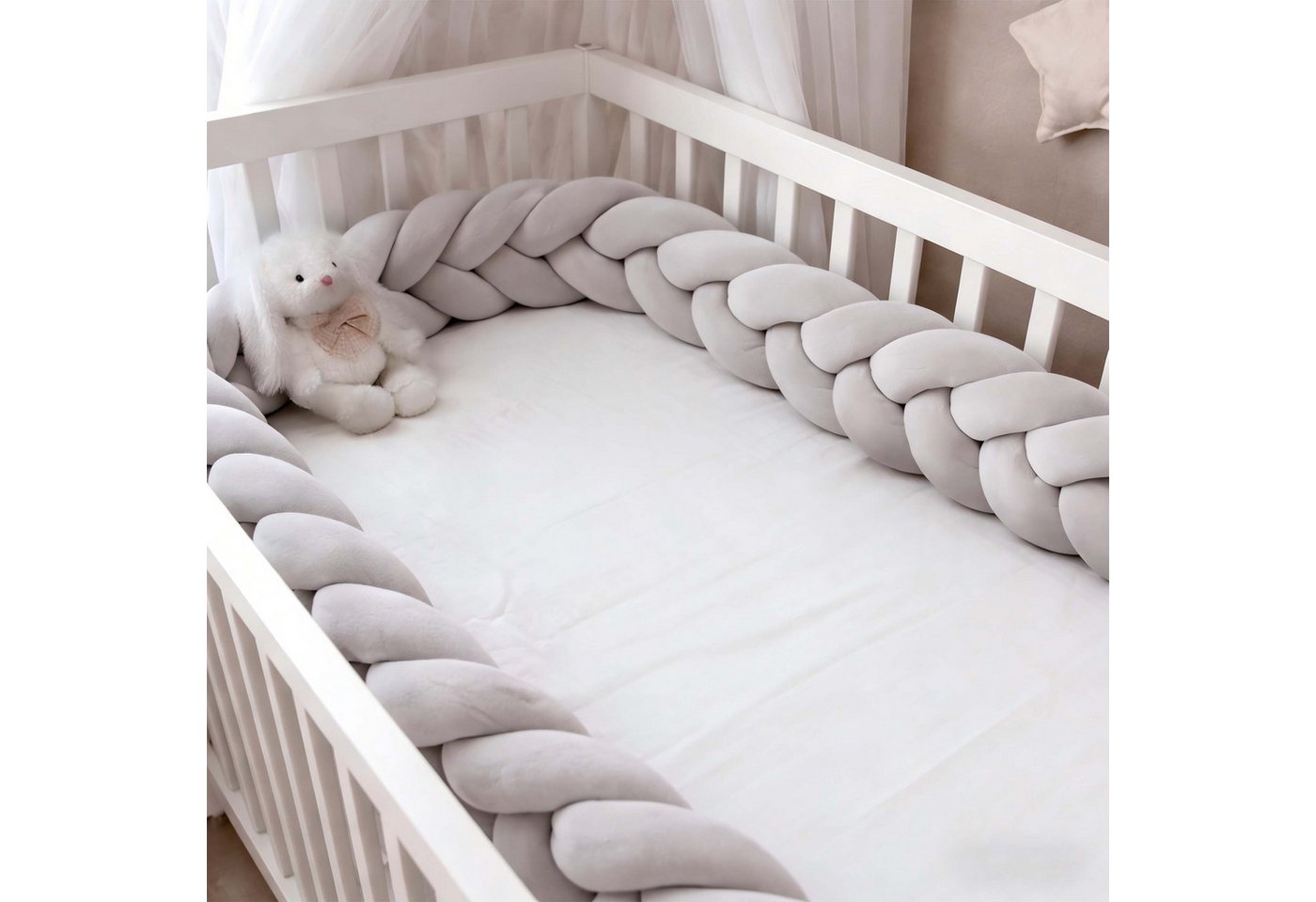 Relaxdays Bettschlange Polyester Grau Geflochten 220 cm x ø 12 cm 1 kg